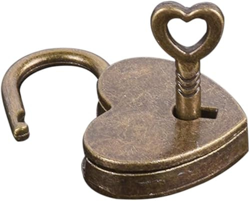 Vorhängeschloss aus antikem Messing, mit Schlüssel, Vintage-Herzform, Diebstahlschutz, Mini-Vorhängeschloss, Tasche, Reisekoffer, Gepäckbox, Koffer, Schlüssel, Vorhängeschlösser
