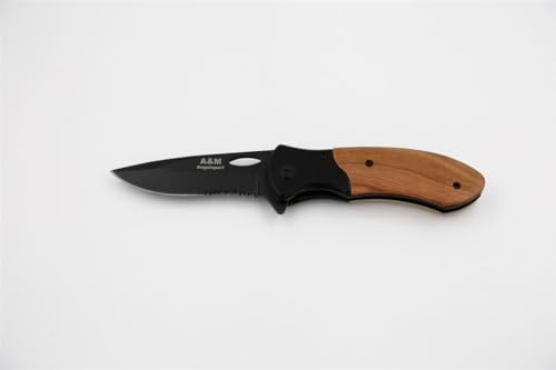 A&M Angelsport Klappmesser 9,5cm mit Holzgriff Angelmesser und Outdoormesser
