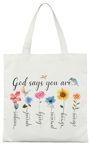 Stoffbeutel mit Bibelvers, Christliche Stofftasche, Schöne Einkaufstasche mit Blumenmuster, Aesthetic Inspirierte Stoffbeutel Bedruckt, Christliche Geschenke für Frauen, Christen, Freundinnen, Familie