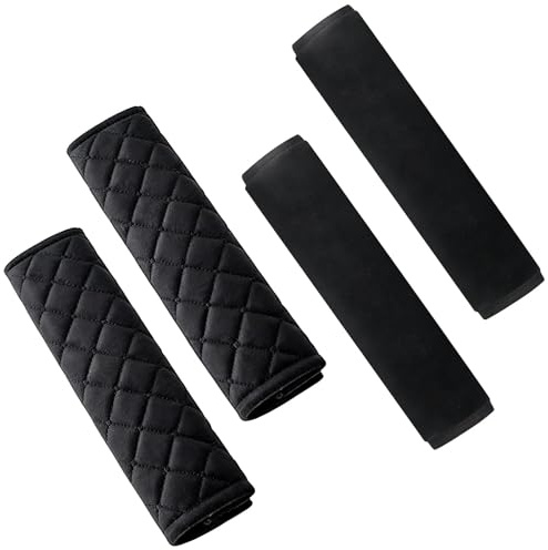 4PCS Car Seat Belt Pads Cover, Black Seatbelt Covers, Seatbelt Strap Cover Soft Faux Fur Safety Belts Pads for Kids Adult, Checkered & Velvet