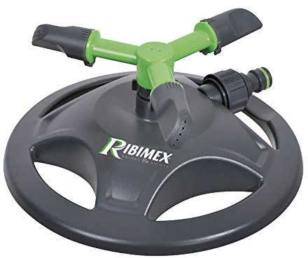 Ribimex Irrigatore da Giardino Rotante con 3 Braccia Regolabili su Base in Plastica, Copertura fino a 50 m², Ingresso Filetto 3/4, Pressione 1-4 Bar, Ideale per Prati e Aiuole - PRA/AB.1420