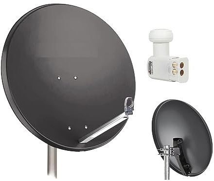 Opticum X80 Satelliten-Antenne 80 cm, Stahl - anthrazit, incl. 2 Mastbefestigungsschellen + Twin LNB LTP-04H