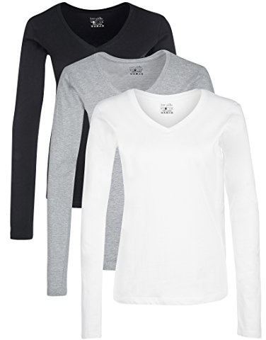 Berydale Women's Long Sleeve Shirt with V-Neck, 3-pack