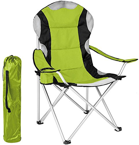 BAKAJI Stoppad Camping Folding stol med Camping Bag Sea Stål och Polyester Utomhusfiske med läskfack och Smartphone (Grön)