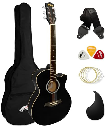 TIGER ACG1-BK34 Guitarra acústica de tamaño 3/4, guitarra acústica con cuerdas de acero para mayores de 9 años - Negro
