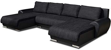 Wohnlandschaft Eckcouch Ecksofa Otis - Big Sofa, Couch mit Schlaffunktion und Bettkasten, U-Sofa, U-Form (Schwarz + Schwarz (Madryt 1100 + Berlin 02))
