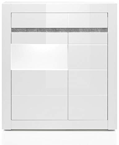 Lomadox Highboard in Weiss Hochglanz inkl. LED mit Griffmulden Breite: 100cm