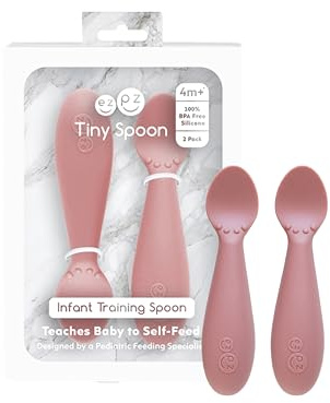 Tiny Spoon 2er-Set für Babys Rouge – ergonomisches Silikonbesteck für den Beikoststart, weiches Material, fördert Greif- & Essfähigkeiten, ab 6 Monaten