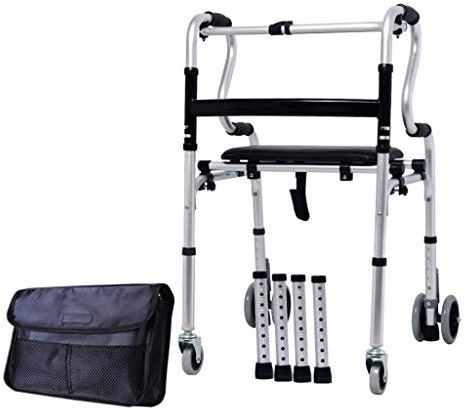 Klappbarer Gehrahmen aus Aluminiumlegierung mit PU-Kissen und Rädern 8-fach höhenverstellbar für Gehstöcke zur Rehabilitation von alten Menschen mit Behinderungen (#-002)