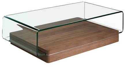 Angel Cerdá - Table Basse en Verre Incurvé et Piètement en Noyer - Table Basse Moderne pour Salon - Originale et Polyvalente - Style et Sophistication - Matériaux Résistants - 120 x 70 x 33 cm