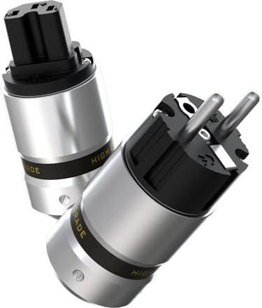 P081R High-End HiFi Schuko Stecker Rhodiniert 1 Paar | AC 16A 250V, EU Netzstecker, IEC C15 Stecker, Aluminium Kaltgerätestecker, Für DIY Audiophiles Netzkabel