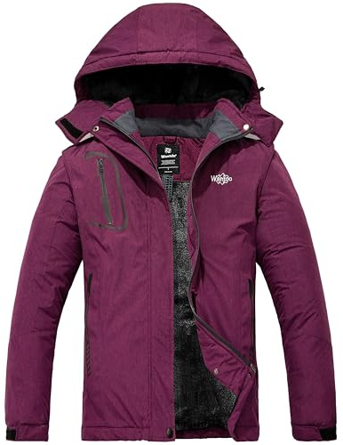 Wantdo Chaqueta de Esquí Cálida para Mujer Abrigo Impermeable con Capucha | Cortavientos,con Aislamiento Térmico,para Snowboard,Actividades al Aire Libre,Senderismo,puños Ajustables,Acampada