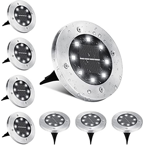 BrizLabs Lumière Solaire Extérieur, 8 Pièces 8 LED Spot Solaire Jardin Encastrable Blanc Froid Imperméable Luminaire Au Sol pour Chemin Passerelle Pelouse Terrasse Cour Escaliers