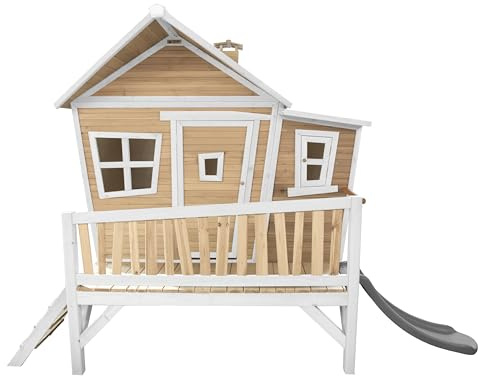 AXI Emma Maison Enfant avec Toboggan Gris | Aire de Jeux pour l'extérieur en Marron & Blanc | Maisonnette/Cabane de Jeu en Bois FSC