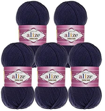 5 x 100g Strickgarn Alize Cotton Gold Uni Klassikgarn Häkelgarn Strick-Wolle Farbwahl