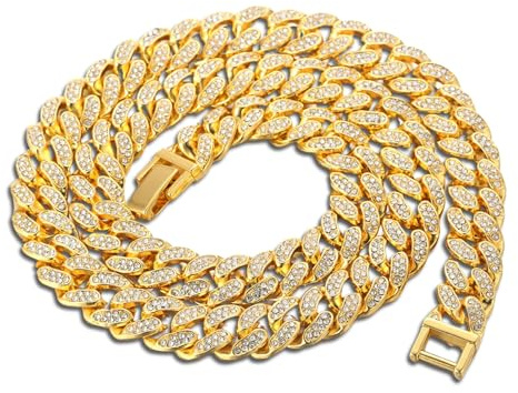 HALUKAKAH Cuban Link Chain for Kids Boys Teenager Iced Out,Gold Chain Miami Choker Necklace Bracelet in 18k Real Gold/Platinum White Gold Plated,Hand Set Lab Diamonds,Fits Ages 8-16 Y/O. with Giftbox