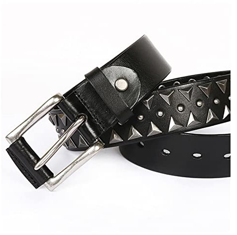 Herren Besetzte Casual Rindsleder Gürtel Für Jeans Punk Rock Nieten Gürtel Mit Schnalle Für Herren,Schwarz,130CM/51.1''