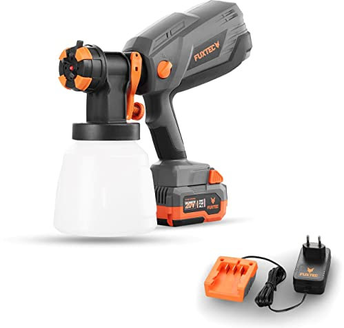 Fuxtec Akku Farbsprühsystem 20V FX-E1CSP20-SET – 1l Lackierpistole – Farbsprüher mit 3 Sprühmustern und verschiedenen Düsen – Sprühpistole 600ml/min – Inklusive Akku und Ladegerät