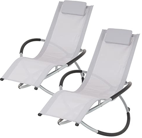 ECD Germany Gungstol Set Av 2 Fällbara Ljusgrå Med Nackstöd, Aluminium, Väderbeständig, Andningsbar, Solstol För Trädgårdssolstol, Solstol För Trädgård Och Terrass