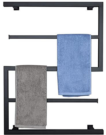 WPHH Scaldasalviette Elettrico Nero, Scalda Asciugamani da Bagno A Risparmio Energetico 89W A Parete, Portasciugamani Elettrico in Acciaio Inossidabile 304 con Interruttore LED,Hardwired
