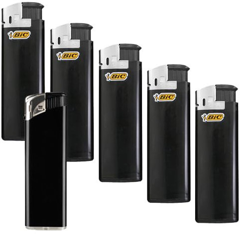BIC Maxi Electronic J38 schwarz/Chrom inkl. 1 Sepilo Soft Flame Feuerzeug wiederbefüllbar (5 Feuerzeuge)