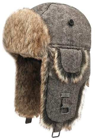 Kurhatic Unisex Fliegermütze Winter Wool Mütze Warme Pilotenmütze mit Kunstfell Ohrenschützer Wintermütze für Herren und Damen