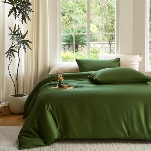 DOZ Duvet Cover Set, 100% Viscose derived from Bamboo, Organically Grown, Buttery Soft, Cooling Duvet Covers, High GSM, 1 Duvet Cover and 2 Pillowcases, 106x90 (Forest, King/Cal King)