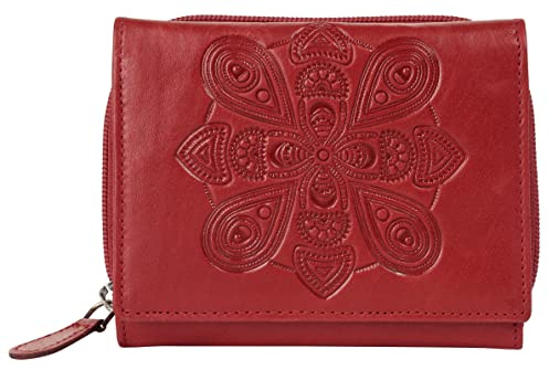 bruno banani Geldbörse Mandala Echt Leder Damen | lässig-schickes Lederportemonnaie, RFID-Schutz, klappbar, 10 Kartenfächer | 021644