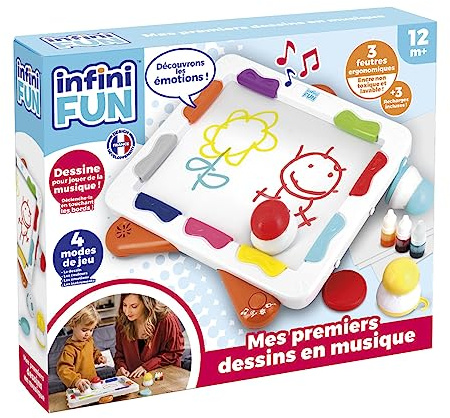 Infini Fun - MES Premier Dessins en Musique - Mitt första konstverk med Xylopad - staffli och filtpennor för barn, baby, kreativ leksak, upplevelseleksak för småbarn - från 12 månader