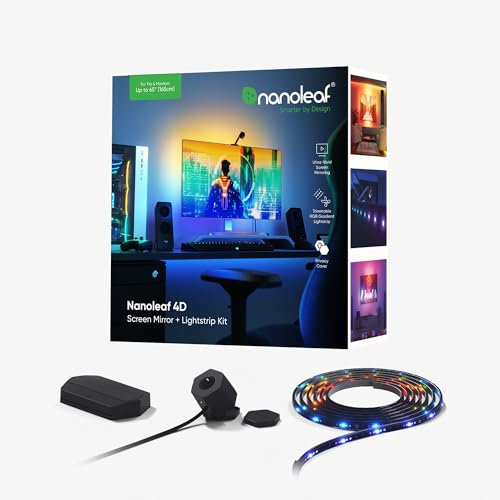 Nanoleaf - Espejo de pantalla 4D + kit de tira de luz para TV/TV/pantallas de hasta 65 pulgadas (165 cm) - Tira LED RGBW inteligente + cámara, hilo y WiFi, funciona con Alexa Google Apple