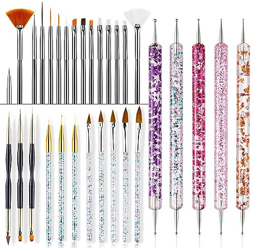EUDUQ 31 Pcs Juego de Pinceles Para Uñas,cepillo de uñas de doble punta,Pinceles Uñas Gel Profesionales,pincel de uñas acrílicas,Herramientas de Puntear de Uñas para Nail Art