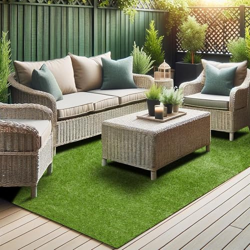 Sweet Home Stores Lifelike Artificial Grass Area Rug 7x12 Indoor/Outdoor with Drainage Holes, Customizable Thick High Pile for Backyards, Patio, Bedroom Rug, 6'6 x 12'