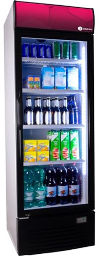 ZORRO - Getränkekühlschrank ZK 380 Liter mit Werbetafel - weiß/schwarz - Flaschenkühlschrank - Kühlschrank mit Glastüre - Gastro Getränkekühler - Partykühlschrank - Werbetafel