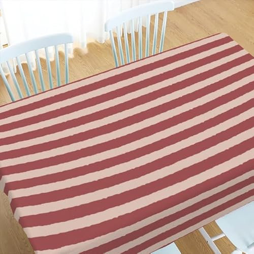 Horienteeon Rectangle Christmas Tablecloth Red and Pink Stripe Xmas Themed Table Cloth Waterproof and Washable Table Cover for Buffet Parties Holiday Dinner Party Decoration152x228cm