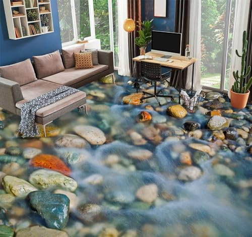 Bodenaufkleber 3D-Wandtapete mit blauen Kieselsteinen, 200 x 140 cm Bodenfliesen Aufkleber Wohnzimmer Studie Bodenbelag Tapete, Epoxidharz