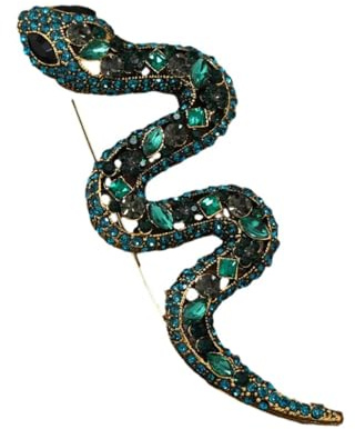 spilla di cristallo Spilla serpente Spilla grande con diamante cavo Vipera in pitone Accessori per abiti da uomo verde