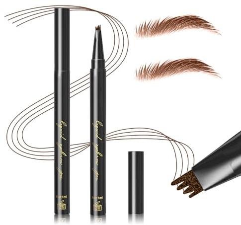 GL-Turelifes Eyebrow Pencil Microblading Pen, Liquid Eyebrow Pen Micro 4 Tip Eyebrow Pencil Brow Pen Long-Lasting Waterproof & Smudge-proof Natural Eyebrow Makeup (#01 Hellbraun)