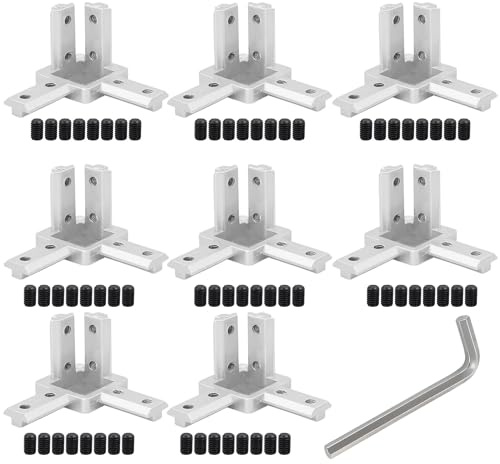 Eckverbinder Aluprofil 30x30 Verbinder Item Profil 3 Wege Eckverbinder 8Stk | Aluprofil 30x30 Nut Winkelverbinder mit Schrauben für Europäisch Standard 8mm T Nut Aluminium Extrusion Profil Silber