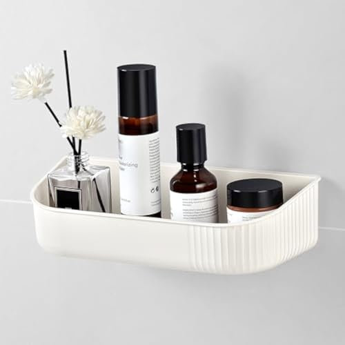 YOHOM Beige Adhésif Étagère Salle de Bain Sans Percage Tablette Murale Autocollante Etagère Flottante Douche Plastique Etagere a coller sur Carrelage