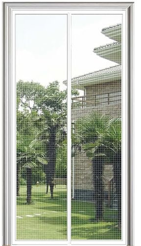 Custom Sizes Fly Screen Door, Insects Protection Door with Self Sealing Magnets for French Doors/Sliding Glass Doors/Patio Doors, Anti-Tearing Reinforced Fiberglass Insect Fly Mesh Curtain (White)