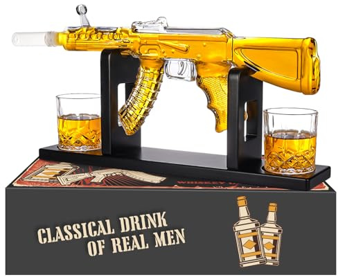 Oaksea, Weihnachtsgeschenke für Männer, AK47 Whisky Karaffen-Set mit 2 Gläsern, einzigartige Geburtstagsgeschenke für Vater, Großvater, coole geheime Weihachtsgeschenke für Herren, Ehemann,