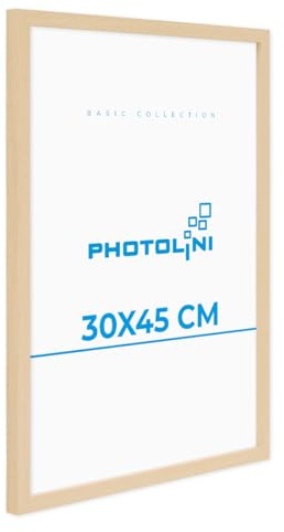 PHOTOLINI Bilderrahmen 30x45 Holz Natur aus MDF Poster-Rahmen, bruchsicheres Acrylglas, zum Aufhängen, extra Zubehör - für Fotos & Poster