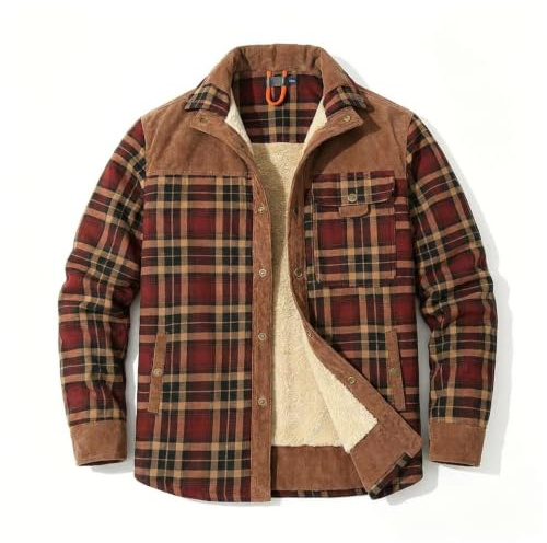 HYPESTFIT Veste Bûcheron Homme Hiver - Veste en Flanelle Doublée Sherpa Chaud, Coupe-Vent avec Boutons, Style Rustique Moderne pour Randonnée et Plein Air