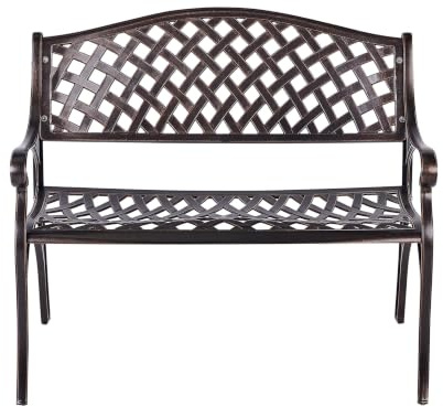 Beliani Französische Gartenbank Aluminium braun 104 cm mit hoher Rückenlehne Staggia
