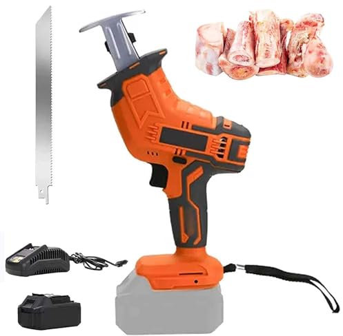 MAYFABD Sierra Carnicero Eléctrica para Huesos Carne Congelada Sierra Eléctrica Alternante para Huesos Uso Comercial Profesional para el Hogar Multifunción Sierra con Batería y Cuchilla,1 Battery