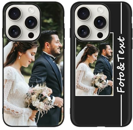 Yoedge Personalisierte Handyhülle für iPhone 16 Pro Max 6,9, Schwarz Hülle mit Eigenem Foto Bedrucken Bild Text Individuelle Schutzhülle, Selber Gestalten Silikon Handyhülle für iPhone 16 Pro Max