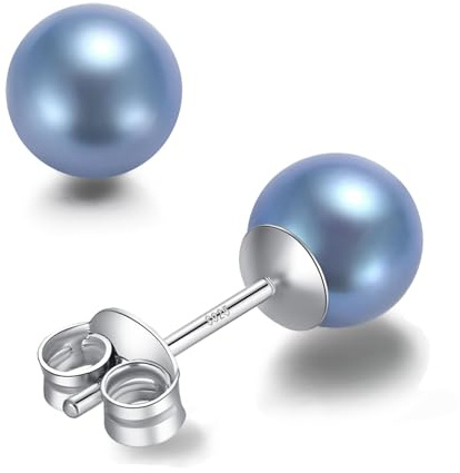YAMI Salzwasser/Süßwasserperlenohrringe, Perlenohrringe Silber 925, Blau Damen Ohrringe Perlen, 6-8.5mm Perlen Ohrringe 925 Silber, Ideal als Geschenk, Geeignet für Verschiedene Anlässe