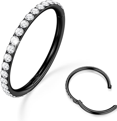 BodyBonita Nasenring Hoops - 316L Edelstah Nasenpiercings 20G/18G/18G CZ Conch Helix Piercings Schmuck Septum Piercing Knorpel Ohrring Rook Tragus Daith 11 mm Schwarz