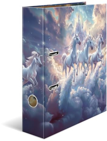 HERMA Ordner A4 Fantasy Einhorn Set, 5 Stück, 7 cm breit, Ringordner mit Kindergarten Motiv, bunter Aktenordner mit Innendruck für Jungen, Mädchen und Kinder