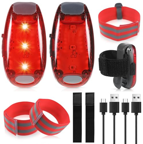 Lot de 2 lampes clignotantes LED pour cartable - Chargement USB - Clignotant - Clip de sécurité - Lampe de sécurité pour poussette - Lumière de course pour animaux de compagnie - Avec 2 bandes